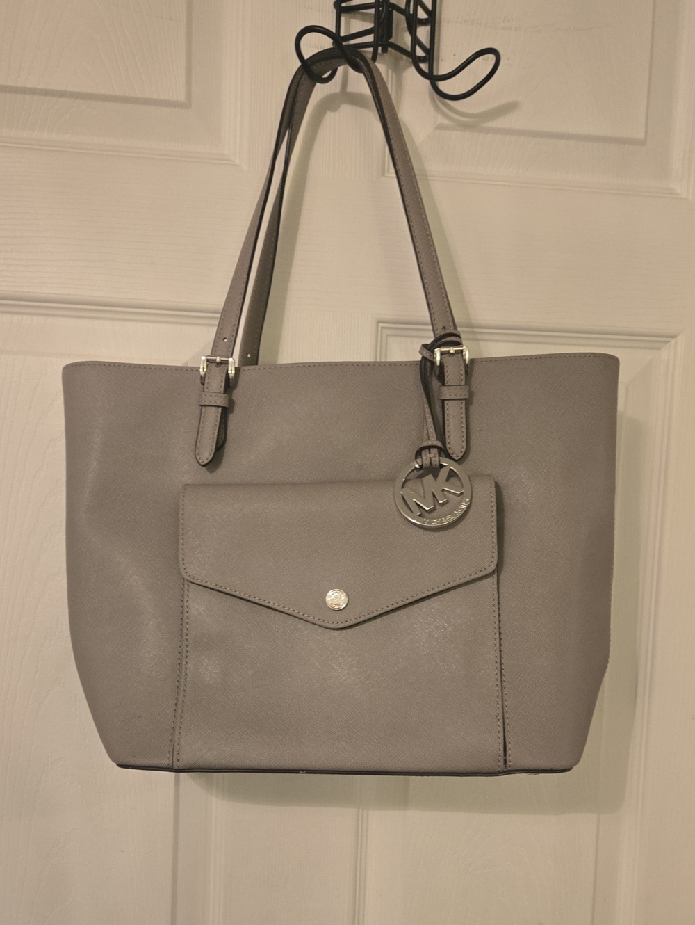 Michael Kors Light Gray Saffiano Leather Tote with Front Pocket